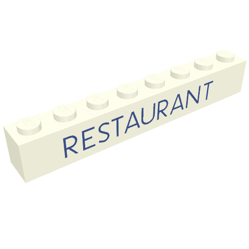 Brick 1 x 8 with 'RESTAURANT' Blue Print