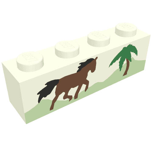 Brick 1 x 4 with Horse Running and Palm Tree Print