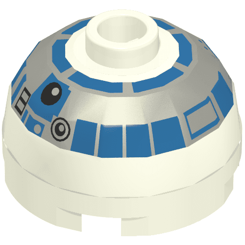Brick Round 2 x 2 Dome Top, Blocked Open Stud, No Bottom Axle Holder with Silver and Blue Print (R2-D2)