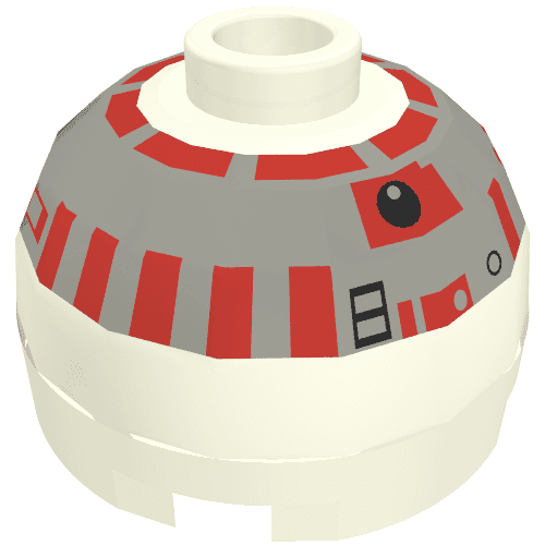 Brick Round 2 x 2 Dome Top, Blocked Open Stud, No Bottom Axle Holder with Silver and Red Astromech Droid Print (R5-D4)