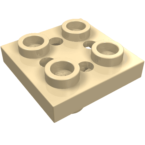 Plate Special 2 x 2 with Pin on Bottom, Small Holes in Plate and Rotational Locking Fingers on Underside em Bege