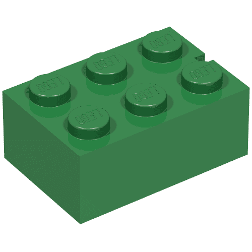 Brick 2 x 3 without Bottom Tubes, Slotted (with 1 slot) em Verde