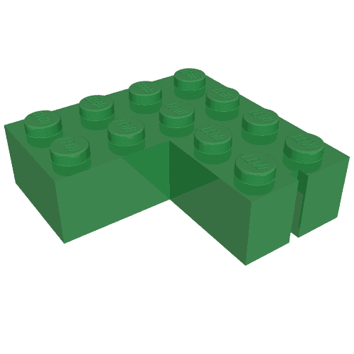 Brick 4 x 4 Corner without Bottom Tubes, Slotted (with 1 slot, left side) em Verde