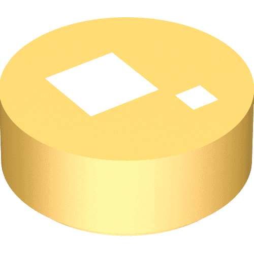 Tile Round 1 x 1 with Large and Small White Squares, Metallic Gold Background Print (Brickheadz Eye)