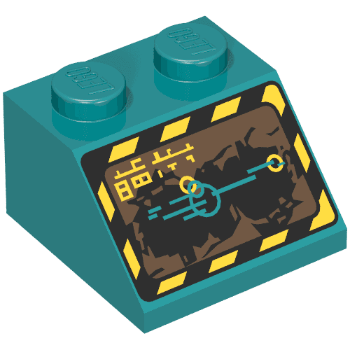 Brick Sloped 45° 2 x 2 with Black and Yellow Border and Screen Print (Rock Raiders)