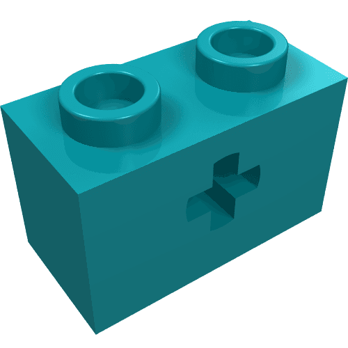 Technic Brick 1 x 2 with Axle Hole Type 1 [+ Opening] and Bottom Ridges em Turquesa escuro