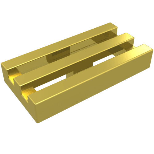 Tile Special 1 x 2 Grille with Bottom Groove em Dourado cromado