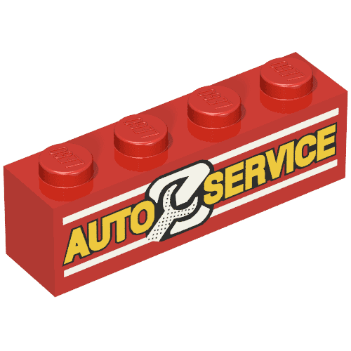 Brick 1 x 4 with 'AUTO SERVICE' and Wrench Print