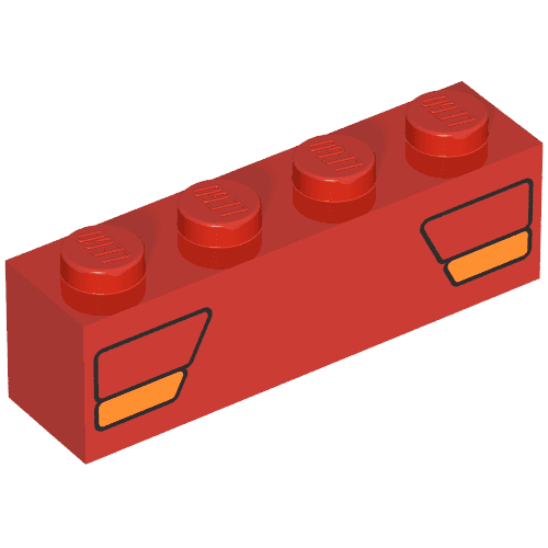 Brick 1 x 4 with Car Taillights Red and Orange Print em Vermelho