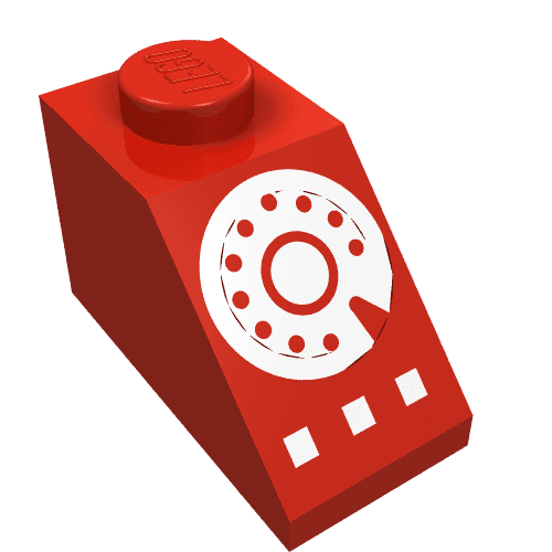 Brick Sloped 45° 2 x 1 with Bottom pin, with White Rotary Dial Print em Vermelho