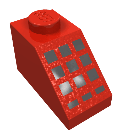 Brick Sloped 45° 2 x 1 with Bottom pin, with 9 Large + 3 Small Black Buttons Print em Vermelho