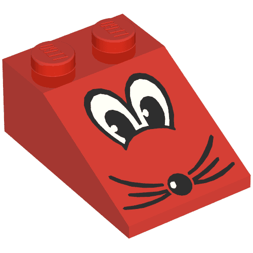 Brick Sloped 33° 3 x 2 with Eyes, Nose and Whiskers Print em Vermelho