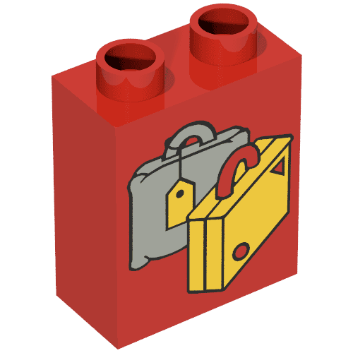 Duplo Brick 1 x 2 x 2 with Suitcases, Yellow and Light Gray Print