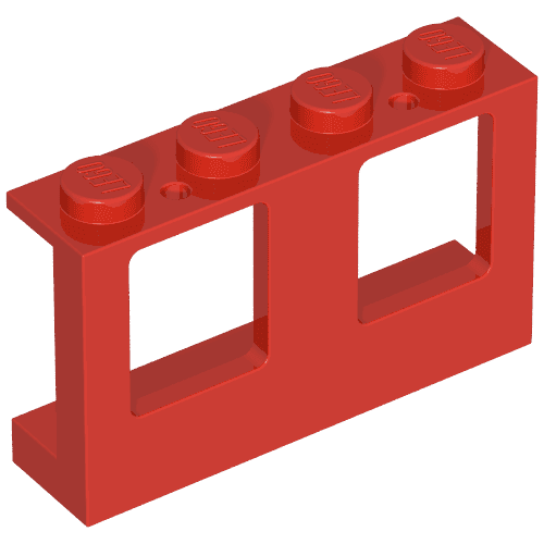 Window 1 x 4 x 2 Plane, Solid Studs em Vermelho