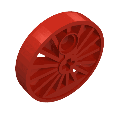Train Wheel RC Train, Spoked with Technic Axle Hole and Counterweight, 30 mm diameter [Blind Driver] em Vermelho
