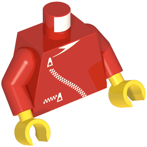 Torso Jacket with Curved Zipper and Pocket Print, Red Arms, Yellow Hands
