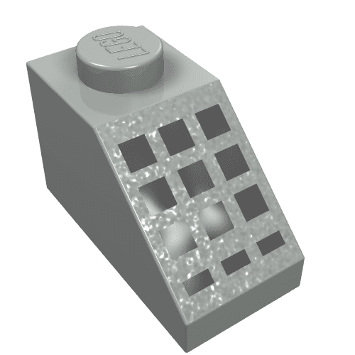 Brick Sloped 45° 2 x 1 with Bottom pin, with 9 Large + 3 Small Black Buttons Print em Cinza claro