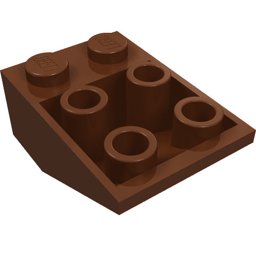Brick Sloped Inverted 33° 3 x 2, No Connections between Studs, Ovoid Bottom Pin em Marrom avermelhado