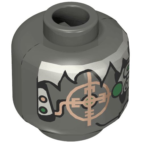 Minifig Head Insectoid, Silver Hair and Copper Eyepiece Print [Blocked Open Stud]