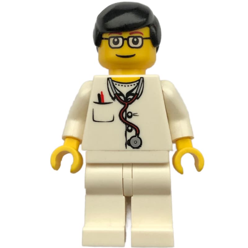 Doctor, White Torso with Stethoscope and Pocket, White Legs, Black Hair, Glasses