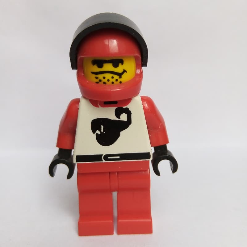 Racer, Red and White Outfit with Scorpion, Red Helmet with Visor