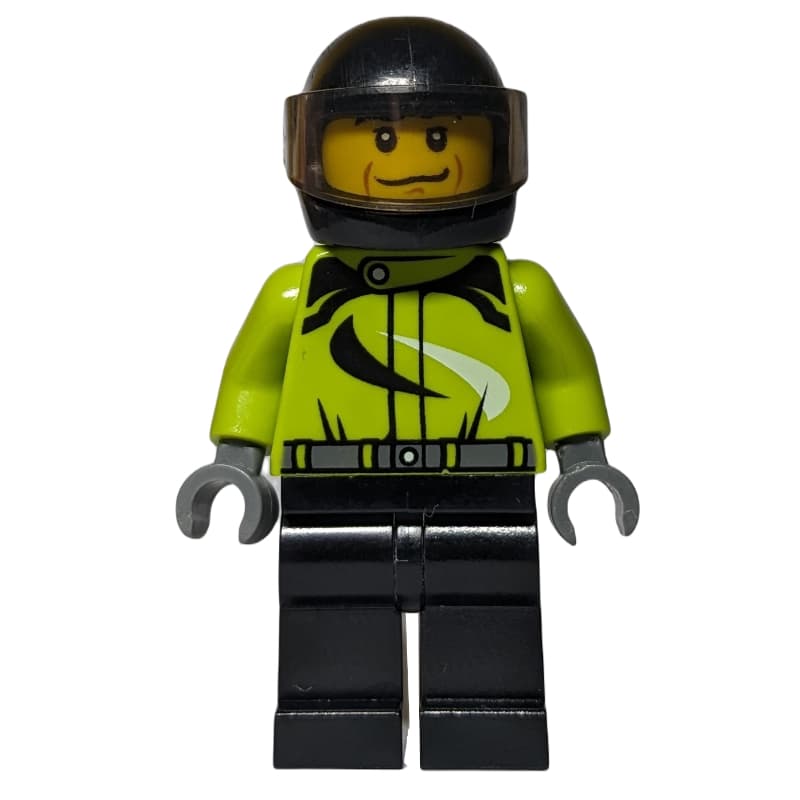 Racer, Lime and Black Jumpsuit, Black Helmet with Visor