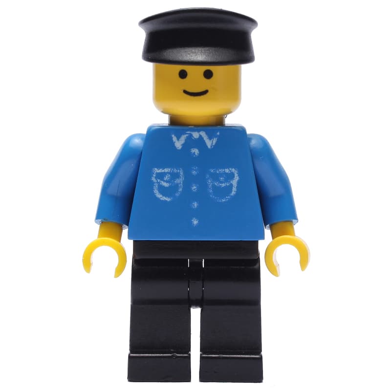 Man, Blue Shirt with Buttons and Pockets, Black Legs, Black Hat