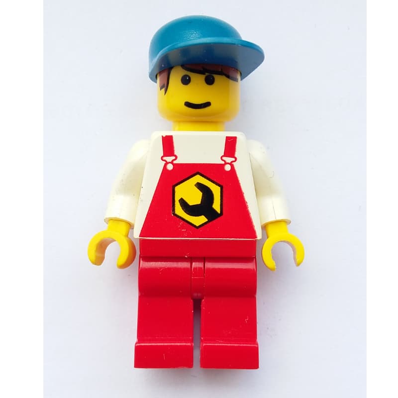 Mechanic, Red Overalls, Blue Cap, Printed Hair