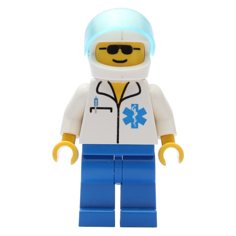 Doctor, White Shirt with Star of Life Logo, White Helmet with Visor, Sunglasses