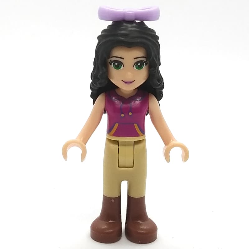 Emma - Magenta Top, Tan Trousers, Lavender Bow