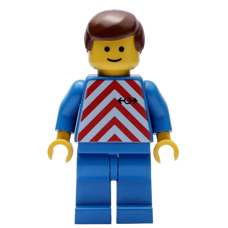 Train Worker - Red/White Shirt, Blue Legs, Brown Hair, (3626a Head)