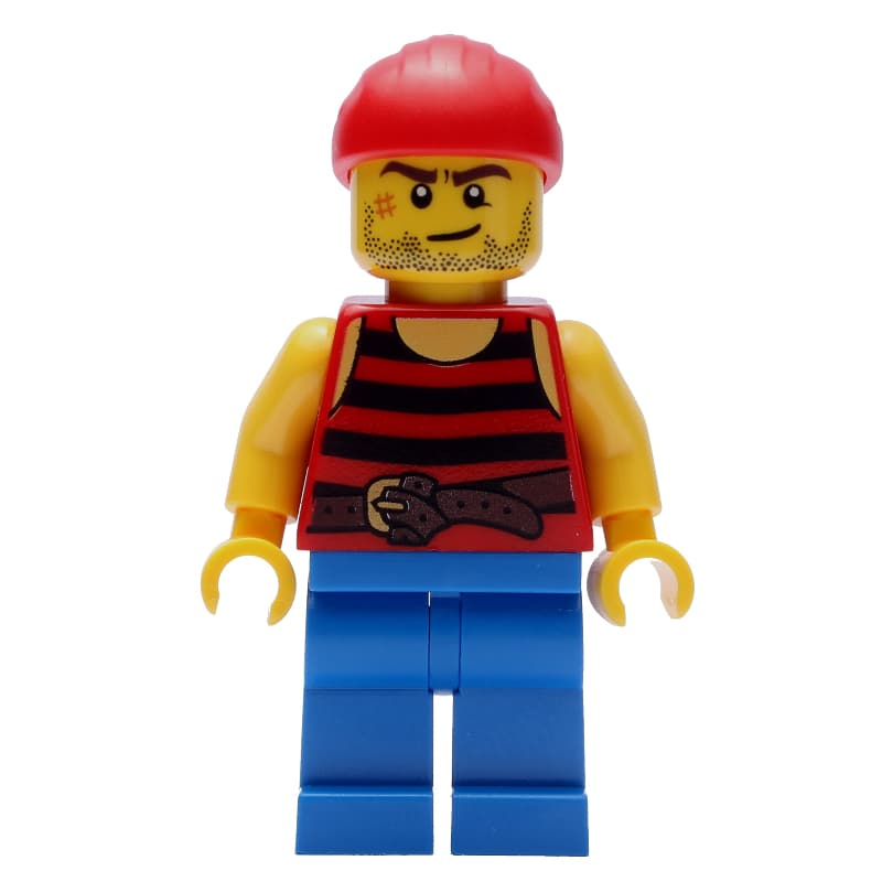 Pirate - Red/Black Stripes, Blue Legs, Red Bandana, Scar