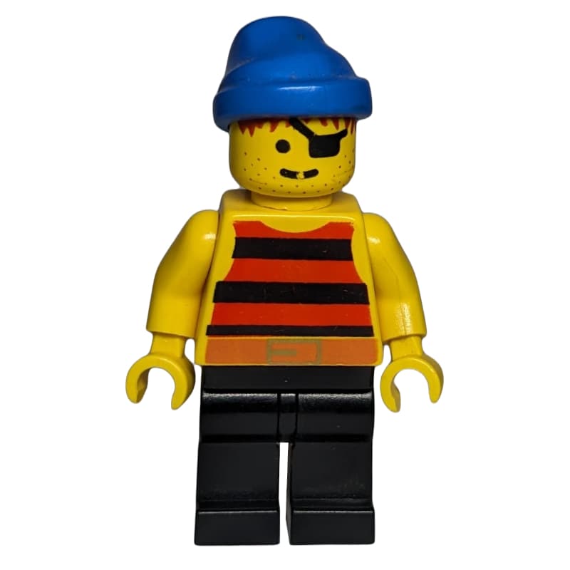 Pirate - Red/Black Stripes, Black Legs, Blue Bandana