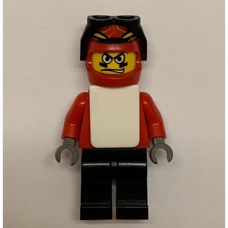 Snowboarder, Red, Black Legs, White Vest