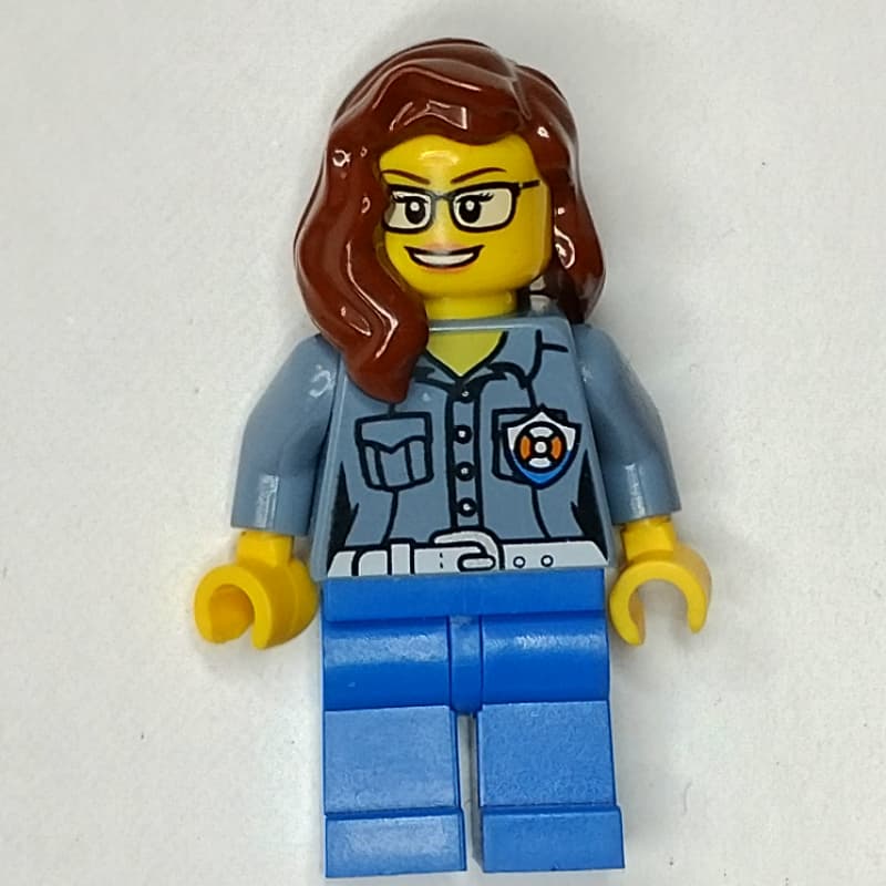 Coast Guard, Woman, Sand Blue Shirt with Badge, Reddish Brown Hair, Glasses