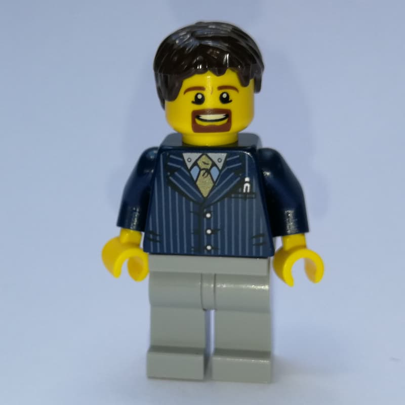 Man, Dark Blue Pinstripe Suit with Gold Tie, Dark Brown Hair