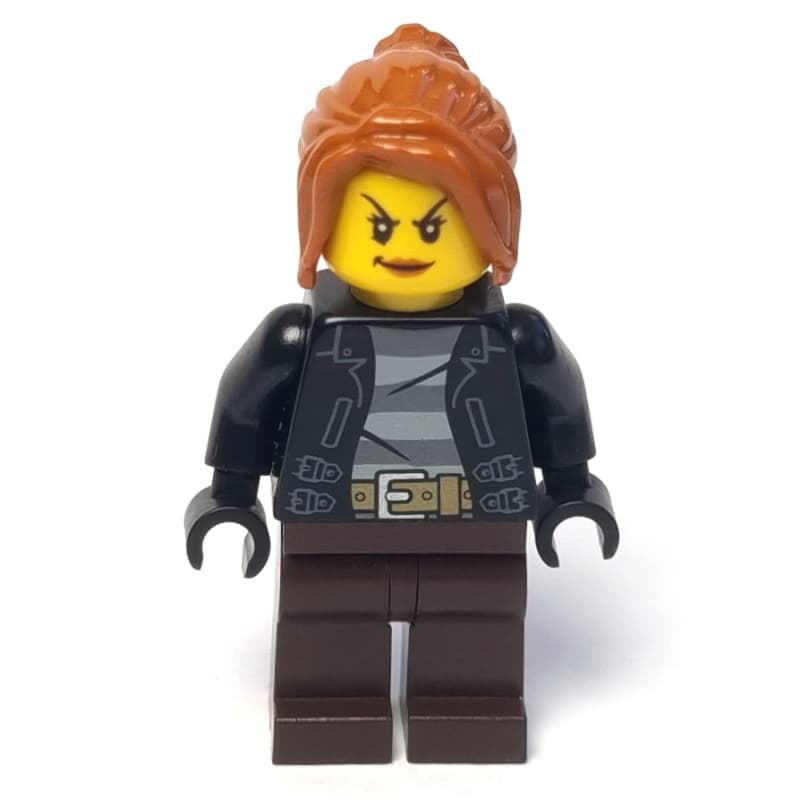Criminal, Woman, Open Black Jacket over Prison Shirt, Dark Brown Legs, Dark Orange Hair