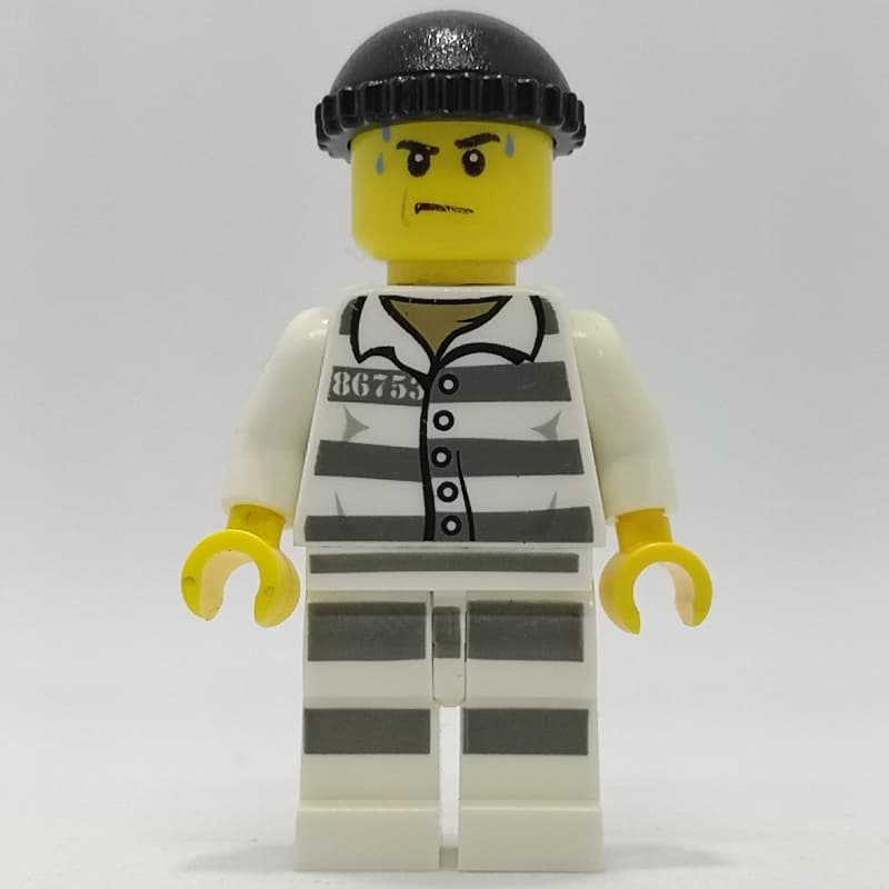 Criminal, Prison Shirt with #86753, Prison Striped Legs, Black Hat