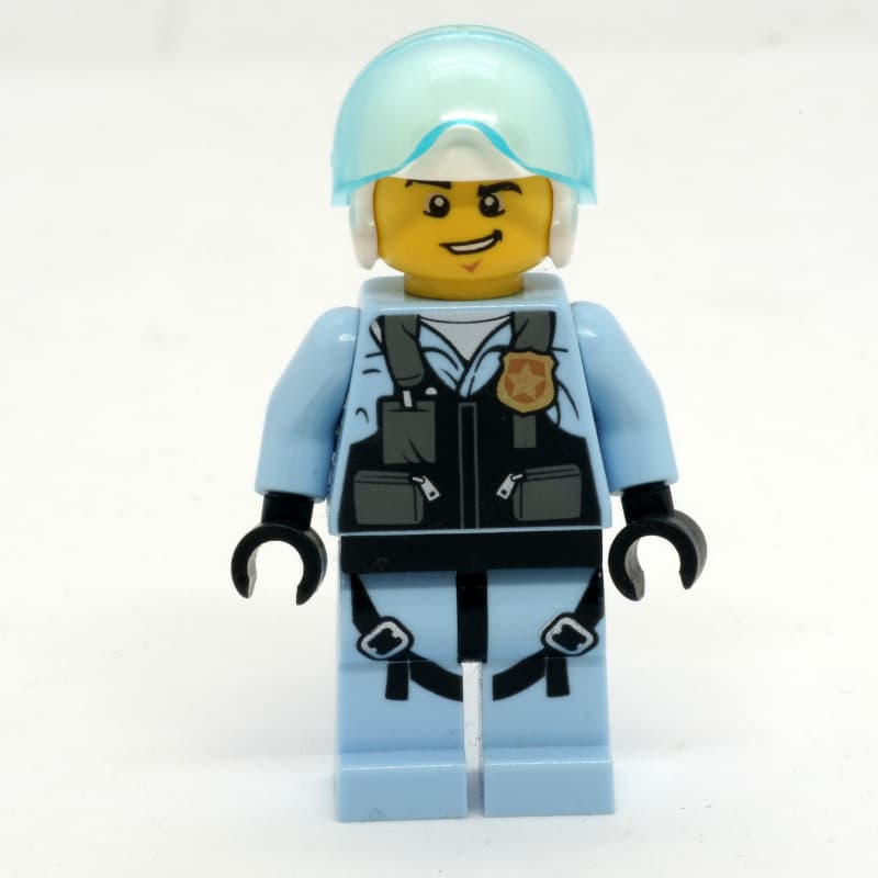 Policeman, Pilot, Black Vest with Badge and Pouches, White Helmet with Visor
