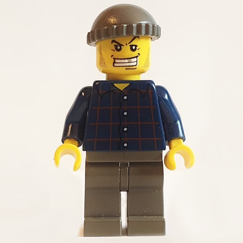 Criminal, Dark Blue Plaid Shirt, Dark Gray Hat, Gold Tooth