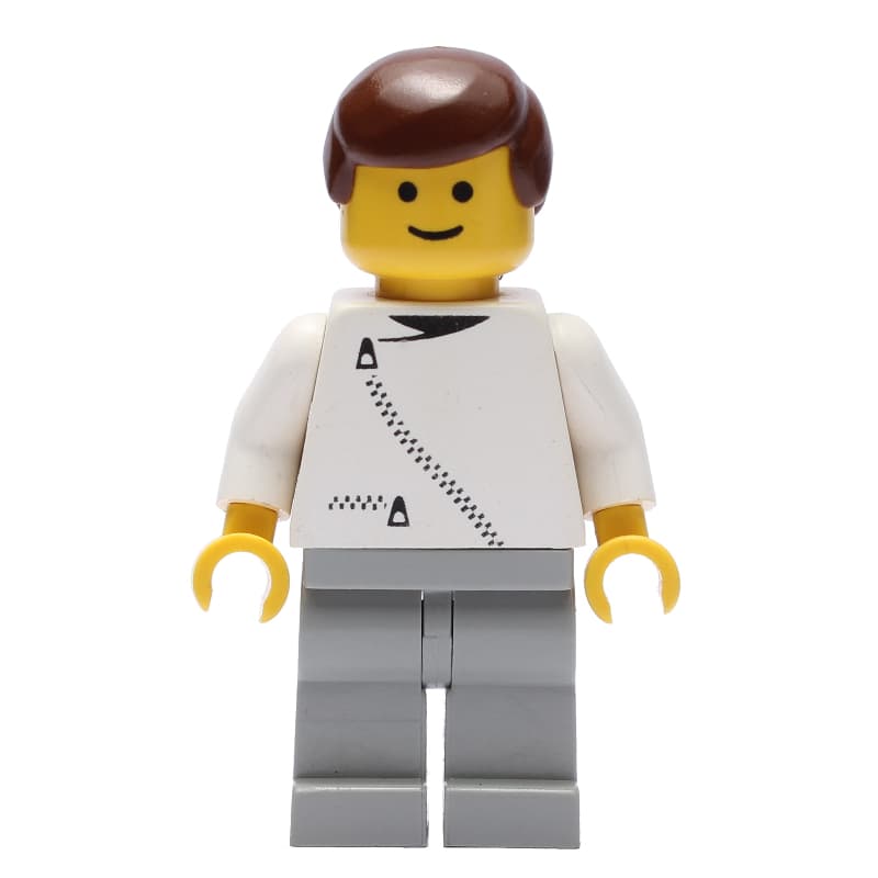 Man, White Jacket with Zipper, Light Gray Legs, Brown Hair