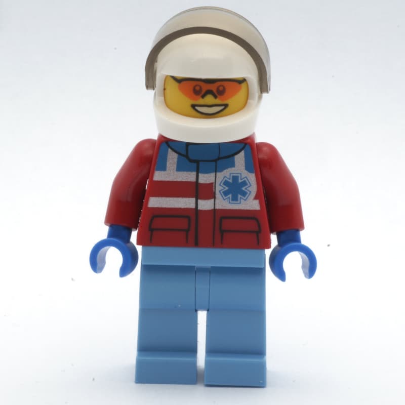 Paramedic, Red Jacket with Star of Life, White Helmet with Visor, Orange Sunglasses