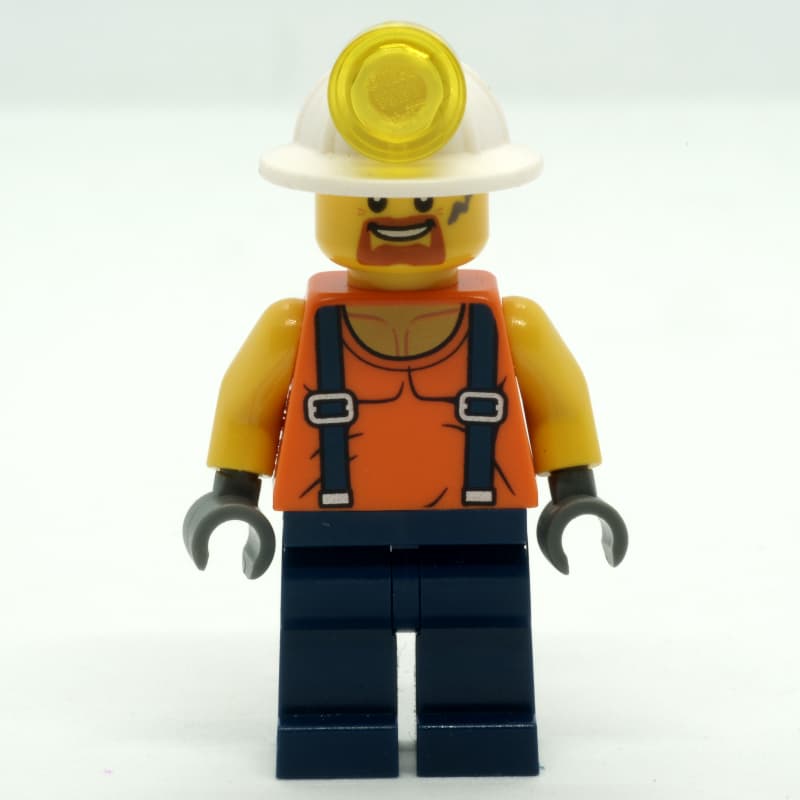 Miner, Orange Vest with Suspenders, Mining Hat, Goatee Beard and Dirty