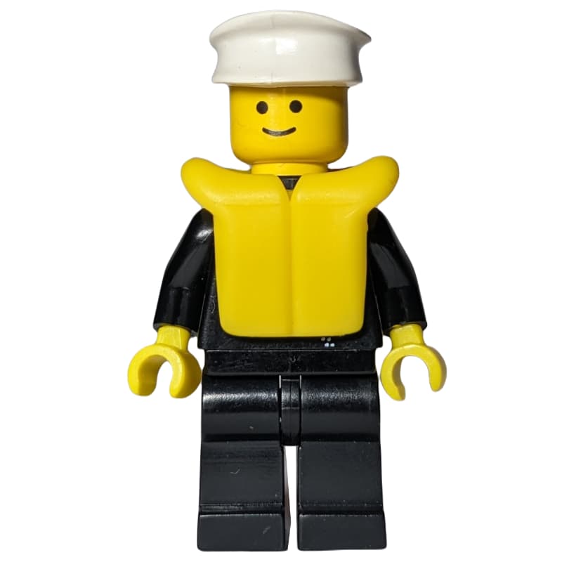 Policeman with Zipper Jacket, White Hat, Life Vest