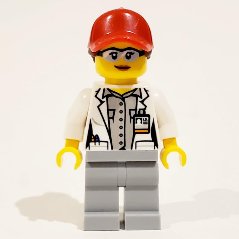 Scientist - White Torso, Labcoat, Light Bluish grey Legs, Red Cap