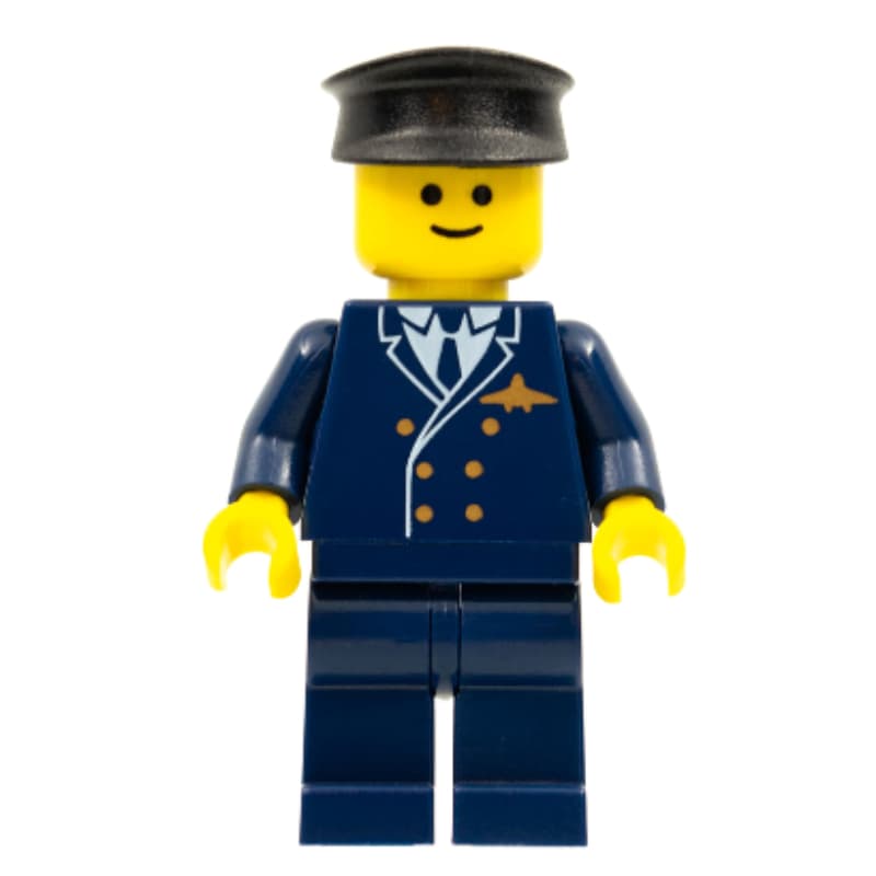 Pilot, Dark Blue Suit with Airplane Badge, Black Hat