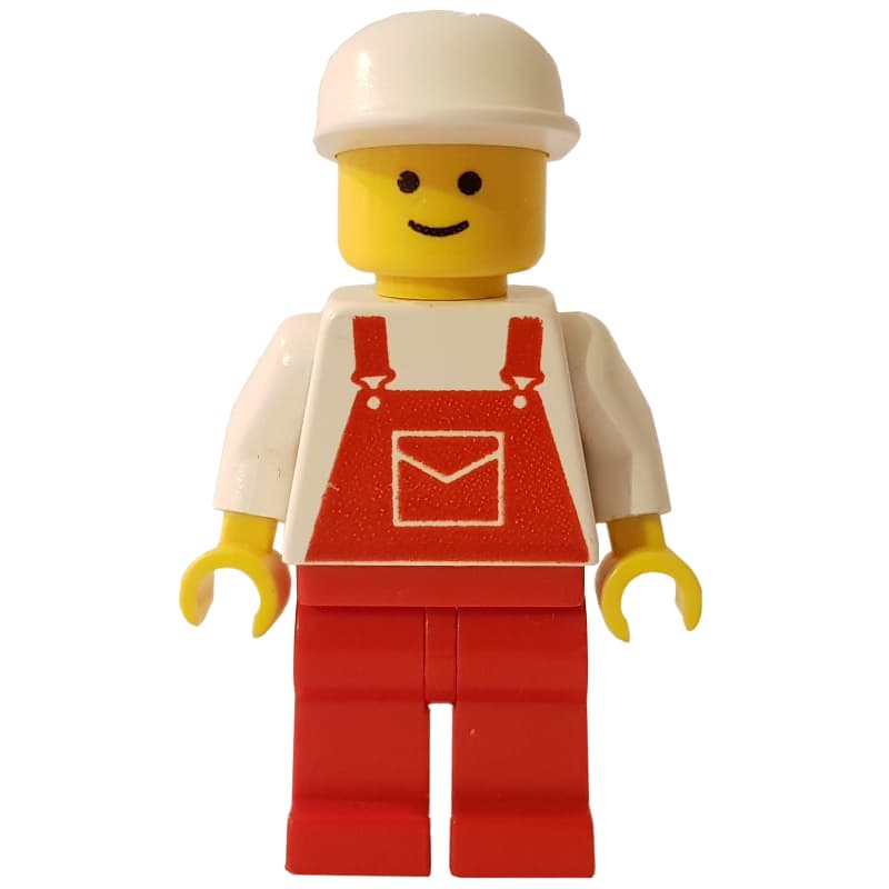 Man, Red Overalls, White Cap