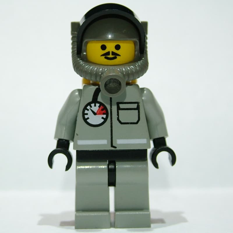 Fireman, Light Gray Fire Suit with Gauge and Pocket, Dark Gray Helmet with Breathing Apparatus, Moustache