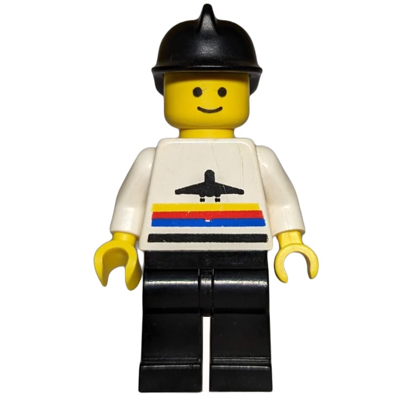 Man, White Shirt with Airplane, Black Legs, Black Helmet
