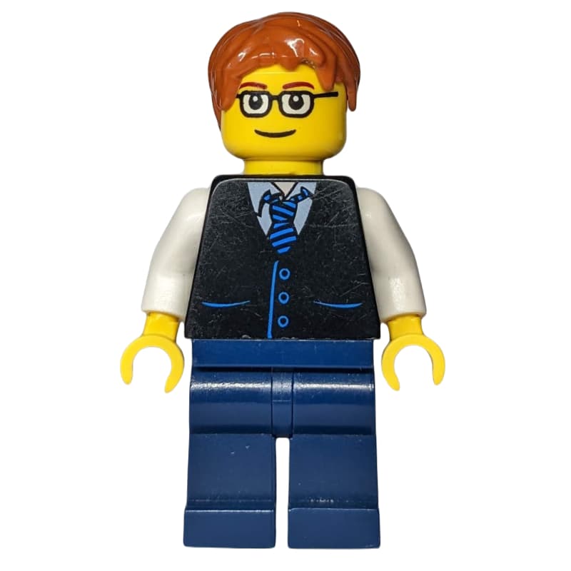 Black Torso, Dark Blue Legs, Dark Orange Hair - Squared Glasses